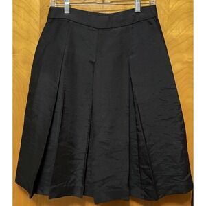 Halogen Pleated A line Skirt Lined Side Zip Preppy RN58665 Black Sz 6